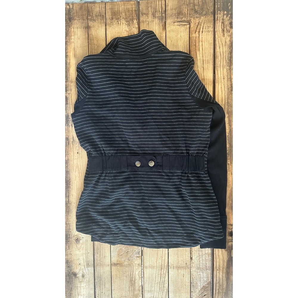 CAbi Womens Black Pinstripe Full Zip Funnel Neck Jacket Thumbholes Small - Picture 3 of 4